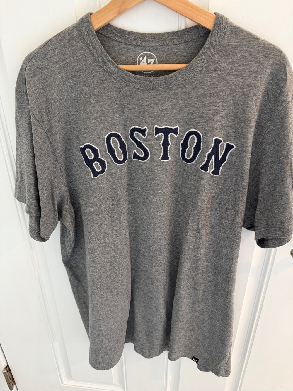 47 Brand Boston Heather Gray Short Sleeve Tee with Navy Applique